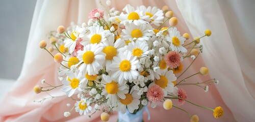 A whimsical and playful bouquet of mixed daisies, radiating a sense of innocence and joy