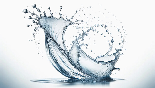 A water splash, emphasizing its dynamic and graceful motion against a white background