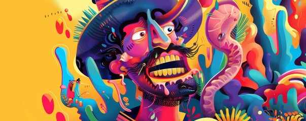 Obraz premium A colorful painting of a woman with a big smile on her face