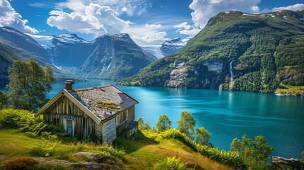  The breathtaking views of Lovatnet Lake around Geiranger, Norway, showcase the stunning natural beauty of the region. 