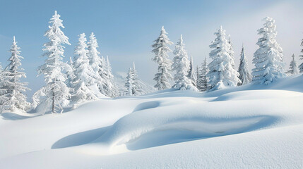 Fototapeta na wymiar Serene Winter Wonderland: Snow-Covered Trees and Fields