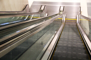 Escalator Looking Down on Moving Staircase No People