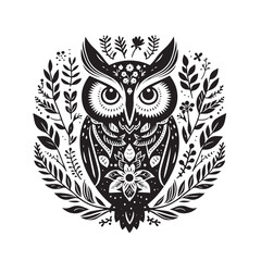 Flower with owl vector silhouette illustration