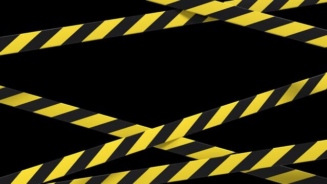 Warning tape and police line animation. Black and yellow line striped animation. Warning danger tape. Transparent background with alpha channel