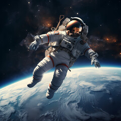 Astronaut floating in space with Earth in the back 