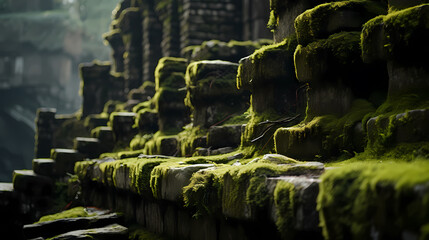 Close-up of mossy stone ruins