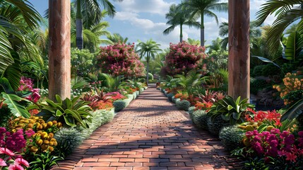 Fototapeta na wymiar botanical garden, featuring colorful blooms, exotic plants, and intricate landscaping, all portrayed in stunning full ultra HD detail. 