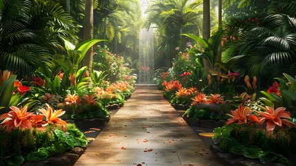 Foto op Canvas botanical garden, featuring colorful blooms, exotic plants, and intricate landscaping, all portrayed in stunning full ultra HD detail.  © Zain