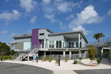 Fototapeta premium Flaming Lodge and Restaurant in Everglades National Park, Florida on sunny March afternoon..
