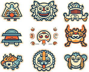 Colorful flat and modern chinese new year icon set collection illustration