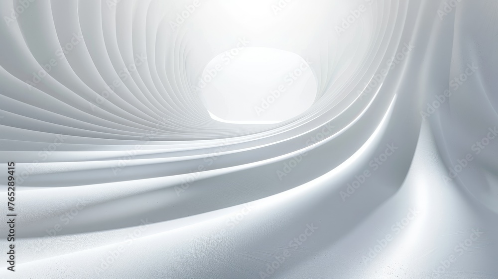 Poster futuristic white spiral tunnel design - abstract image of a white tunnel with a spiral pattern, evok