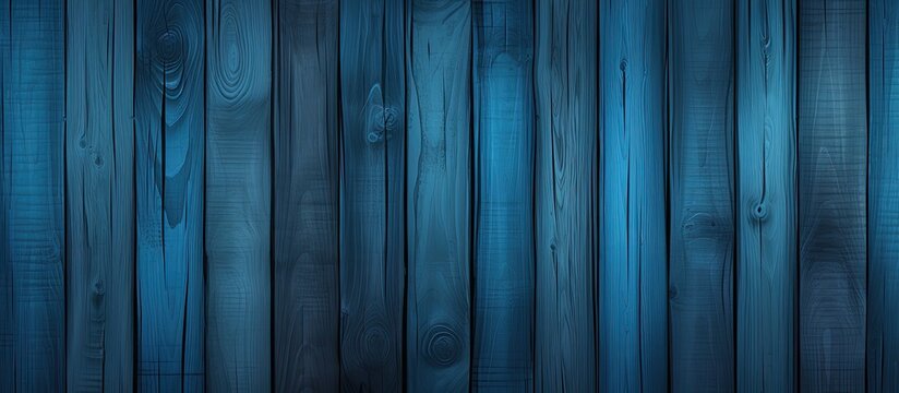 A close up of a blue hardwood wall with a pattern, showcasing tints and shades of aqua and electric blue. The blurred background resembles a dark forest with grass