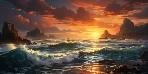 Vibrant Sunset Over the Ocean Generative AI