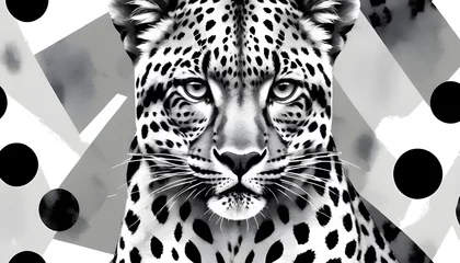 Fotobehang Modern Realistic Leopard. Animal Print Fashion. Gray Animal Prints Background. Geometric. Retro Grunge Repeatable. Watercolor Abstract. Monochrome Drawing. © ahmad05