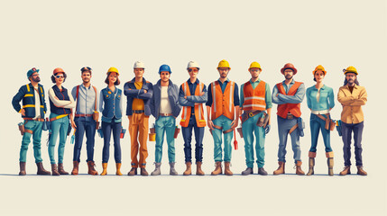 Obraz premium A diverse group of men standing shoulder to shoulder in unity and solidarity on Labor Day, symbolizing friendship, teamwork, and strength