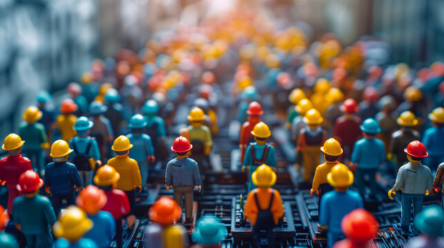 A diverse group of diligent individuals, sporting hard hats, stands united in celebration on Labor Day - Powered by Adobe