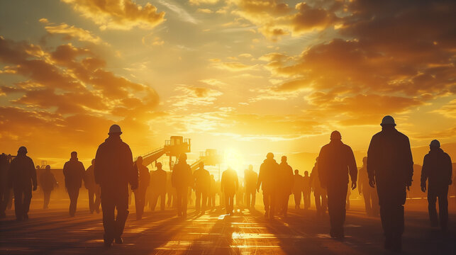 A group of friends and family leisurely crosses a quiet street bathed in the warm hues of a sunset on Labor Day weekend