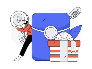 Holiday shopping people doing e-commerce online shopping flat vector concept operation hand drawn illustration
