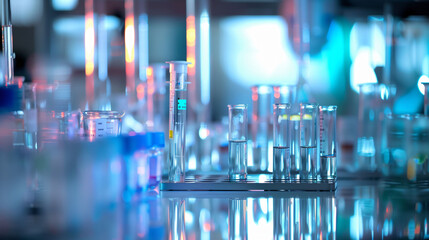 Assorted scientific glassware in a laboratory setting with a vibrant blue hue, research environment.
Vibrant scientific laboratory with test tubes and beakers, blue-toned, research and development.
 - obrazy, fototapety, plakaty