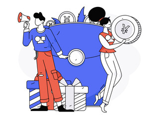 Holiday shopping people doing e-commerce online shopping flat vector concept operation hand drawn illustration
