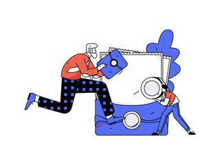 Holiday shopping people doing e-commerce online shopping flat vector concept operation hand drawn illustration
