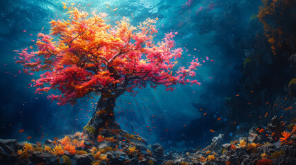 Underwater Coral Tree Vibrant with Marine Life