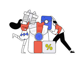 Holiday shopping people doing e-commerce online shopping flat vector concept operation hand drawn illustration
