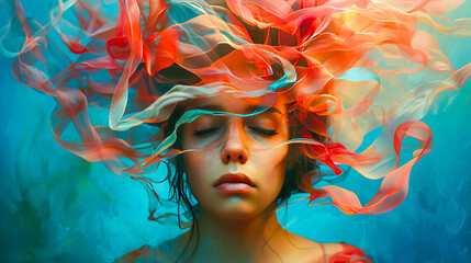 Obraz na płótnie Canvas Elegant Woman with Flowing Veil and Hair.