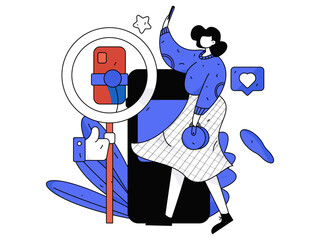 Holiday shopping people doing e-commerce online shopping flat vector concept operation hand drawn illustration
