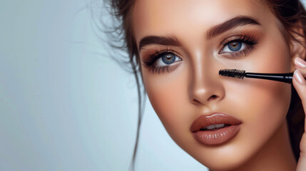 A woman is applying mascara to her eyes. Concept of beauty and self-care, as the woman takes the time to enhance her natural features