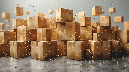 Foto auf Alu-Dibond Explosion of cardboard boxes in the air, representing the boom in e-commerce and online shopping.  © iuliia