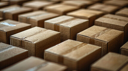 Close-up of a multitude of cardboard boxes, symbolizing the scale of logistics and shipping.
