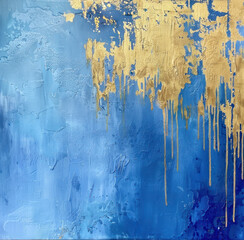 golden drizzle on ocean blue grunge textured wall