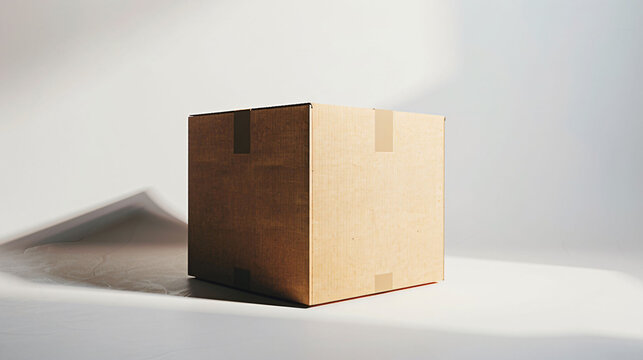 Top view of a closed Cardboard box with visible wood patterns, isolated on a white background.
