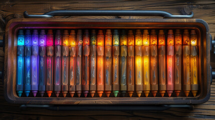 Obraz premium Crate with Stylus Pens: Illuminated Adjustable Desk Setup