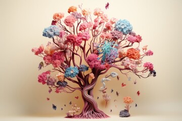 Vibrant Tree Blooming With Colorful Flowers Generative AI