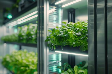 Plants on hydroponic farm under light
