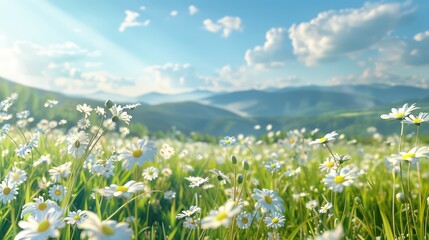 Fototapeta premium Beautiful spring landscape with meadow flowers and daisies in the grass