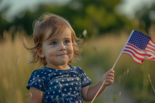 Toddler Holding American Flag for Fourth of July, American Independence Day or Memorial day
