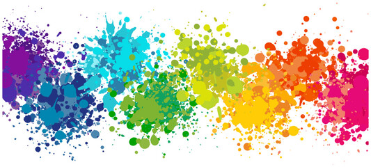 虹色カラフルなペンキしぶき（インク飛び散り）フレーム - obrazy, fototapety, plakaty