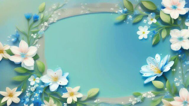 Spring Floral Frame with Butterflies and Pink Blossoms