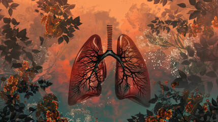 Digital human lungs in color background - obrazy, fototapety, plakaty