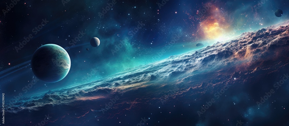 Poster an image showcasing the planets as seen from the vastness of outer space