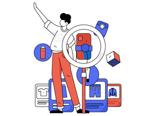Holiday shopping people doing e-commerce online shopping flat vector concept operation hand drawn illustration
