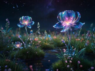Fototapeta na wymiar crystal flower in fantasy world