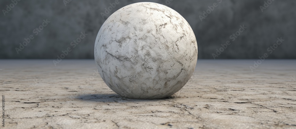 Poster capture the close-up image of a white egg-shaped stone resting on a solid concrete background