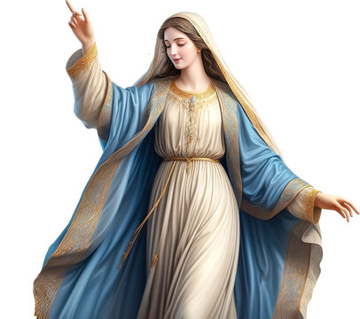 Maria apontando para o c&eacute;u e de olhos fechados