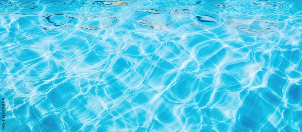 Poster a closeup shot capturing the azure liquid pattern of the electric blue water in a swimming pool, cre