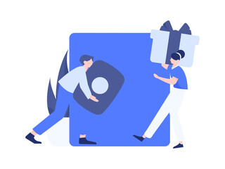 Holiday shopping people doing e-commerce online shopping flat vector concept operation hand drawn illustration
