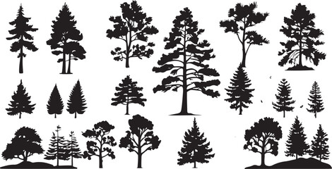 collection of pine tree silhouettes